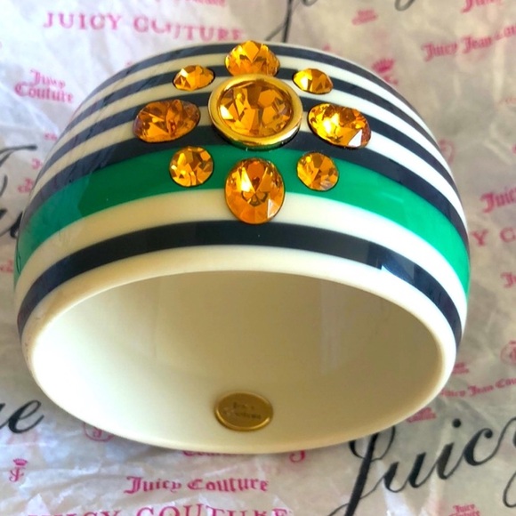 💎Juicy Couture Resin Rhinestone Striped Wide Cuff Bracelet Vintage - Picture 5 of 6